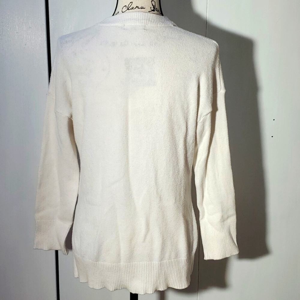 Tahari| White Crew Neck Sweater Dropped Shoulder Hi- Lo Neutral Career Sz.Large - Picture 4 of 6